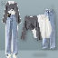 灰色毛衣+白色襯衫+藍色褲子
