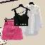 黑色背心+粉色短裙+白色襯衫