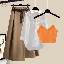橙色吊帶+白色襯衫+卡其色色半身裙/套裝