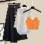 橙色吊帶+白色襯衫+黑色半身裙/套裝