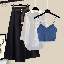 藍色吊帶+白色襯衫+黑色半身裙/套裝