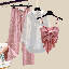 粉色吊帶+白色襯衫+粉色長褲/三件套