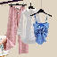 藍色吊帶+白色襯衫+粉色長褲/三件套