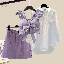 紫色吊帶+白色襯衫+紫色半身裙/三件套
