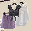 黑色吊帶+白色襯衫+紫色半身裙/三件套