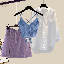 藍色背心+白色襯衫+紫色短裙/三件套