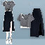 灰色上衣+黑色半身裙/套裝