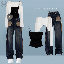 藍色牛仔褲+白色開衫+黑色吊帶/三件套