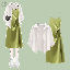 白色襯衫+綠色吊帶裙套裝