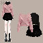 粉色毛衣+黑色內搭T+黑色半身裙/三件套（無腰帶）