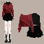 紅色毛衣+黑色內搭T+黑色半身裙/三件套（無腰帶）