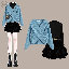 藍色毛衣+黑色內搭T+黑色半身裙/三件套（無腰帶）