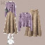 紫色毛衣+卡其色半身裙/套裝