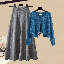藍色毛衣+灰色半身裙/套裝