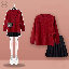 紅色毛衣+黑色百褶裙/套裝