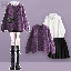 紫色毛衣+白色襯衫+百褶裙/三件套