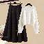 白色針織+黑色半身裙/套裝