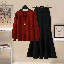 紅色毛衣+黑色魚尾裙/套裝