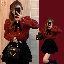 紅色毛衣+黑色短裙/套裝