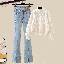 米白色毛衣+藍色牛仔褲/兩件套