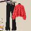 紅色毛衣+黑色牛仔褲/兩件套