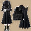 三件套 黑馬甲+黑T賉+連衣裙