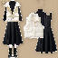 三件套 白馬甲+黑T賉+連衣裙