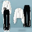 白色衛衣+黑色長褲/套裝