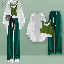 白色襯衫+綠色吊帶/兩件套