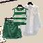 綠色短裙+白色襯衫+綠色背心/三件套