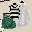 綠色短裙+白色襯衫+黑色背心/三件套