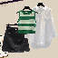 黑色短裙+白色襯衫+綠色背心/三件套
