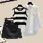 黑色短裙+白色襯衫+黑色背心/三件套