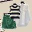 綠色短裙+白色襯衫/兩件套