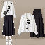 白色披肩襯衫+黑色百褶裙/兩件套
