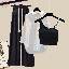 黑色吊帶+白色襯衫+黑色長褲/三件套