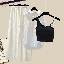 黑色吊帶+白色襯衫+米色長褲/三件套
