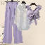 紫色吊帶+白色襯衫+紫色褲子/三件套