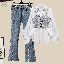 灰色吊帶+白色襯衫+牛仔褲/三件套
