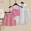 粉色背心+白色襯衫+粉色短裙/三件套