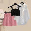 黑色背心+白色襯衫+粉色短裙/三件套