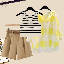 黃色襯衫+條紋背心+卡其色短褲/三件套