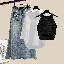 黑色背心+白色襯衫+淺藍色半身裙/三件套