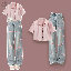 粉色吊帶+粉色襯衫+粉色字母藍褲子/三件套