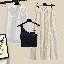 白色襯衫+黑色吊帶+杏色半身裙/三件套