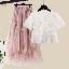 白色上衣+粉色半身裙/套裝