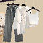 白色吊帶+白色襯衫+灰色褲子/三件套