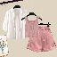 粉色背心+白色襯衫+卡其色短褲/三件套